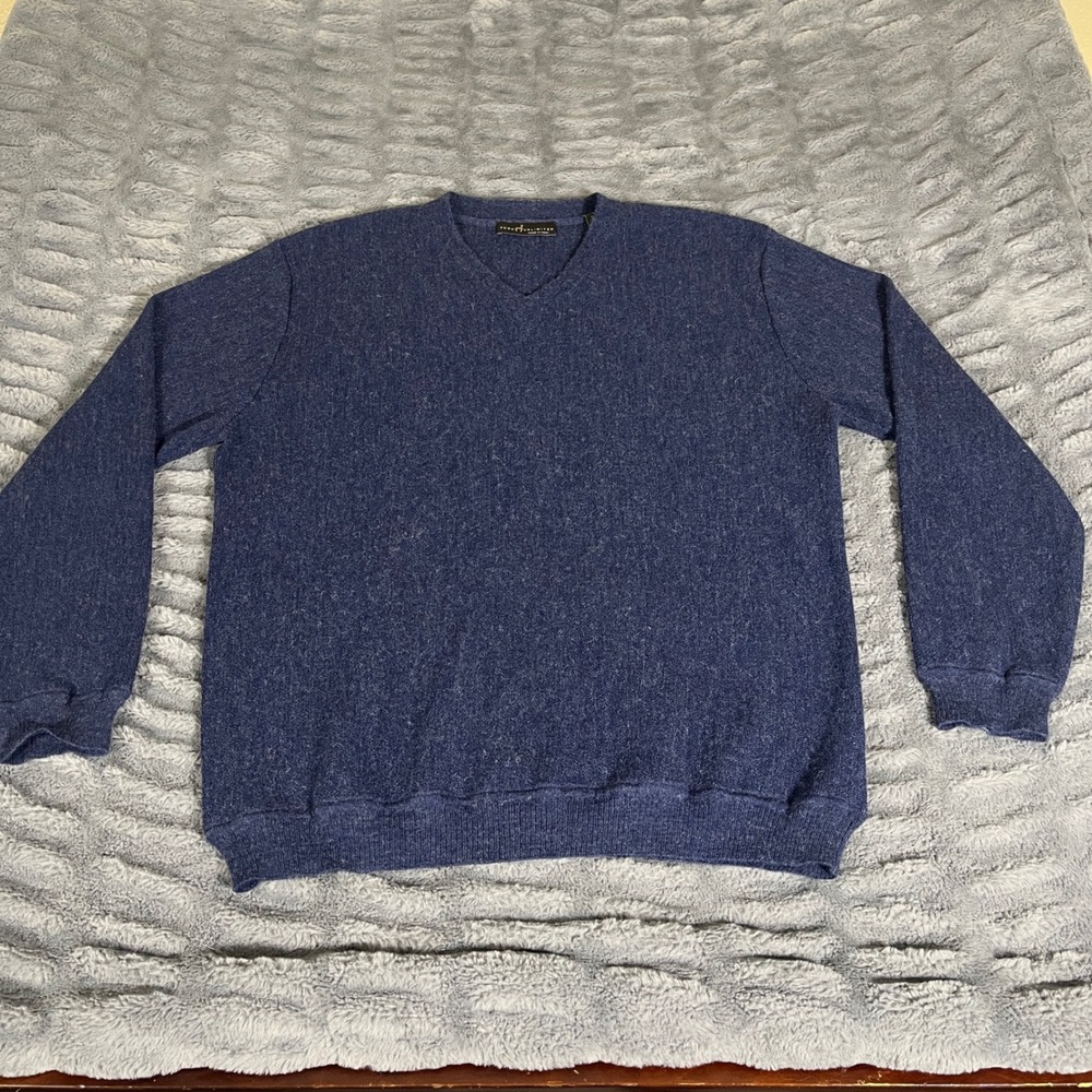Peru Unlimited Mens V-Neck Sweater Large Navy Blue Baby Alpaca Wool Made in Peru